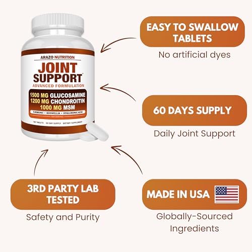 Arazo Nutrition Glucosamine Chondroitin Turmeric Msm Boswellia - Joint Support Supplement for Relief for Bones, Back, Knees, Hands (180 Tablets) - Image 6