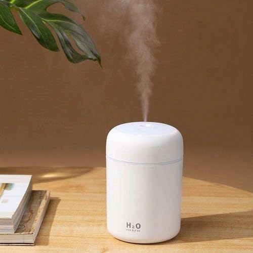 Portable Mini Humidifier, Colorful, Cool Mist, USB Powered. Perfect for Bedroom, Office & Car (300ml, White) by Saunana