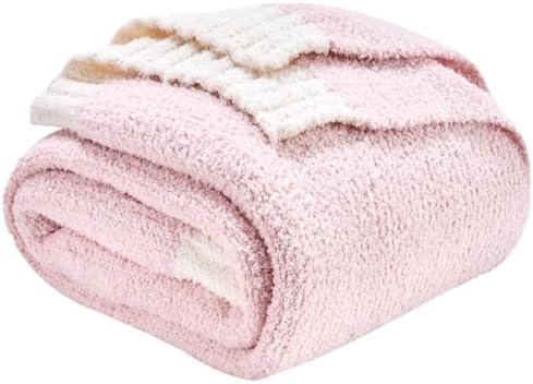 CozeCube Reversible Knitted Throw Blanket, Pink White Melange 50"x60" by CozeCube