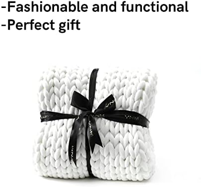 YnM Knitted Weighted Blanket, Hand Made Chunky Knit Weighted Throw Blanket for Sleep or Home Décor, Rest and Relax in Style Handmade Weighted Blankets (White, 80''x87'' 25lbs) - Image 4