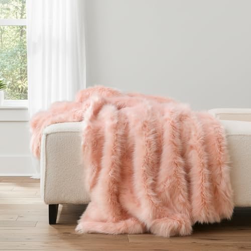 HORIMOTE HOME Pink Faux Fur Throw Blanket, Long Pile Light Pink Fur Blanket, Super Warm, Soft, Cozy, Fuzzy, Fluffy Throws for Couch Bed Sofa, Aesthetic Home Room Decor Throw, 50" x 60" by HORIMOTEHOME