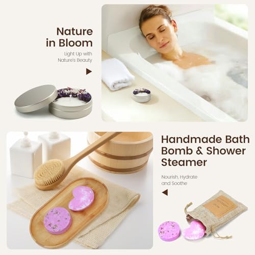 Bath Gift Set, Spa Gifts for Women, Self Care Products for Women, Lavender & Cream Soap Bar, Calm Pillow Mist, Bath Bomb & Shower Steamer, Body Butter and Lip Balm - Image 5