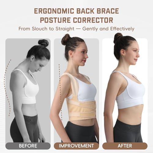 Posture Corrector for Women & Men, Adjustable Back Brace Shoulder Straightener with Full Back Support for Upper & Lower Back Pain, Spine Alignment, Hunchback, Scoliosis Relief (Large, Beige) - Image 2