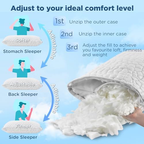 Cooling Pillow Camping Size 1 Pack, Adjustable Bed Pillows for Sleeping, Small Shredded Memory Foam Pillow for Backpacking Hiking, Airplane, Medium Firm Camping Travel Pillow with Washable Cover - Image 2