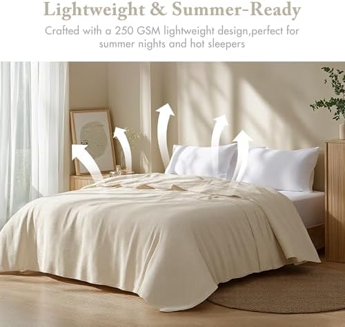 Madison Park 100% Cotton Breathable Queen Size Blanket for Bed, Natural - Image 2