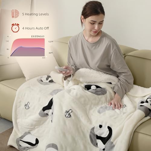 ESTINGO Electric Blanket Throw Size, 50"x60" Heated Throw Blanket for Kids, Heating Blanket with 5 Heating Levels & 4 Hours Auto Off for Couch & Bed, Ideal Gift, Beige - Image 6