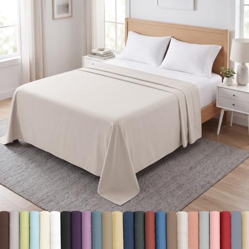 XL Oversized King Flat Sheet Only 132x110 Cal King Top Sheet Natural Beige by SouthshoreFineLivingInc