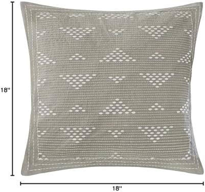 INK+IVY Cario Mid Century Modern Cotton Square Decorative Pillow Sofa Cushion Lumbar, Back Support, 18X18", Geometric Embroidery Taupe - Image 3