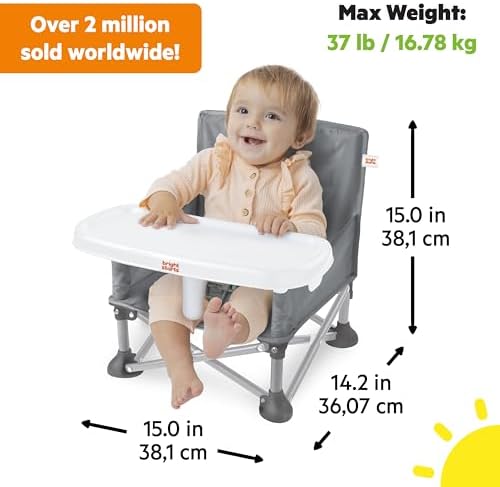 Bright Starts Pop ‘N Sit Portable Booster Seat, 3-in-1 Floor Seat, Travel High Chair & Toddler Booster with Feeding Tray, Indoor/Outdoor, Grey, 6 Months–3 Years - Image 4