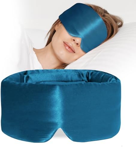100% Mulberry Silk Sleep Mask, Large Eye Cover for Sleeping, Comfortable and Pressure-Free Sleeping Masks for Women Men, Completely Blackout (Peacock Blue) by Atreebay