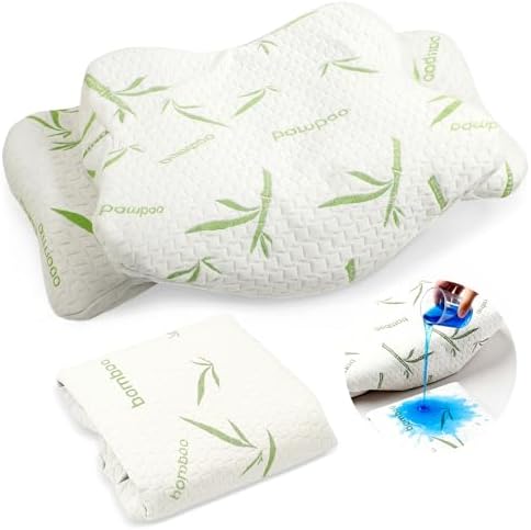 Hahafelt Cooling Cervical Pillowcase (Only Pillowcase) Waterproof Bamboo Neck Pillow Case Ergonomic Pillow Case Cover with Zipper for Side Back Stomach Sleepers(Queen Size,White Green) by Hahafelt