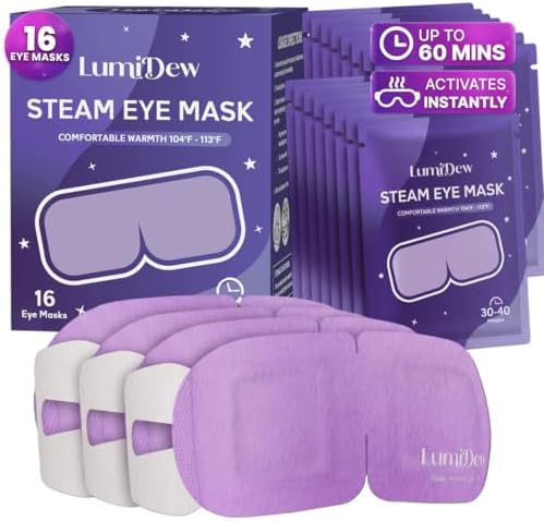 Steam Eye Mask, Self Heating Heated Eye Mask for Sleep, Warm Compress for Eyes, Moist Heat for Dry Eye Relief, Stye Eye Treatment, Spa, Travel Essentials, Unscented 16 Pack by LumiDew