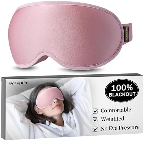 Weighted Sleep Mask for Women: 3D Contoured Blackout Eye Mask for Eyelash Extensions, Zero Pressure Memory Foam Blindfold, Self-Care Relaxation Gift, Travel & Long Flight Essentials (Pink) by FACEMOON