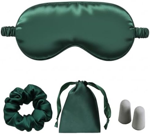Green Sleep Eye Mask, Blackout Silk Satin Travel Blindfold Set Women by LCBD