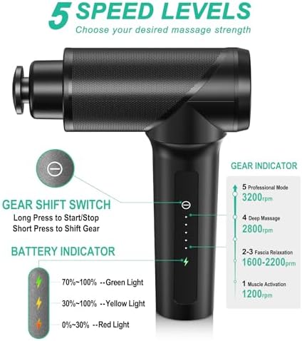 Medcursor Massage Gun - High Intensity Brushless Motor, Handheld Percussion Deep Tissue Massager with 6 Massage Heads for Sore Muscle and Stiffness, Gifts for Father/Dad (Black) - Image 2