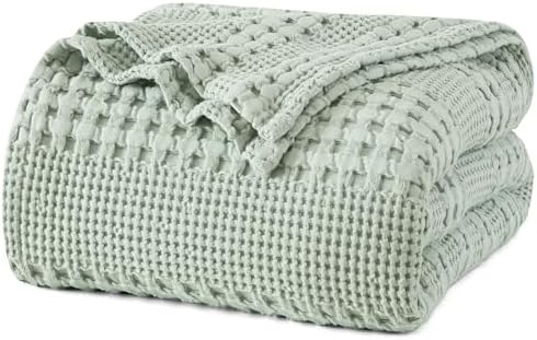 PHF Lightweight 100% Cotton Waffle Blanket for Bed, Queen, Mint Green by PHF