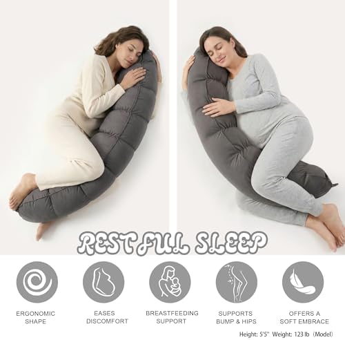 Peallow(Pat. Pend) – Long Round Body Pillow for Adults, Bolster Pillow for Sleeping, Soft and Supportive Pillow for Sleeping & Lumbar Support (Urban Grey, 59") - Image 5