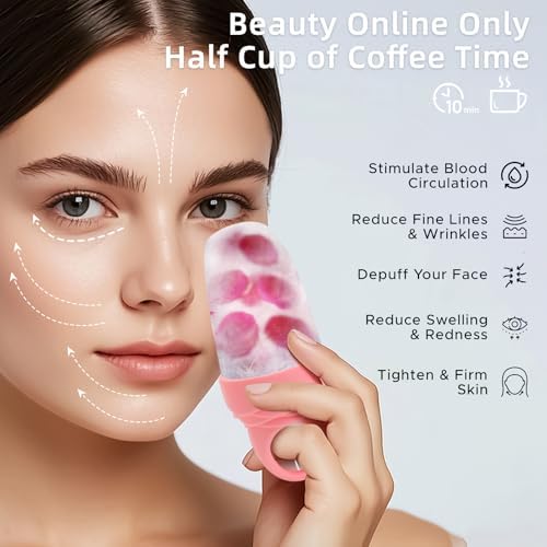Ice Roller for Face and Eye, Reusable Silicone Facial Ice Roller, Ice Face Mold for Reducing Puffiness, Ice Cube Roller Skin Care Tool with Cleansing Brush for Women & Men, Pink 2 + Purple 1 - Image 2