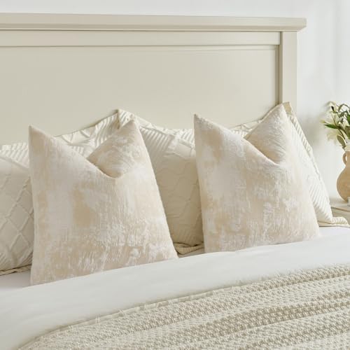 FUTEI Pack of 2 Faux Cashmere Throw Pillow Covers 20x20 Inch, Yellow White - Image 5