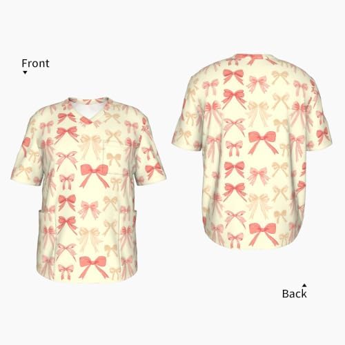 Men's Scrub Top,V-Neck Spill Wrinkle Resistant,3 Pockets-Preppy-Style Bow (1) - Image 4