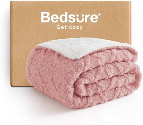 Bedsure Gentlesoft Sherpa Fleece Throw Blanket for Couch - Fluffy & Cozy Cable Jacquard Tufted Throw for Women Gift and Valentine Decor, Thick and Warm Blanket for Winter, Pink, 60x80 Inches by Unknown