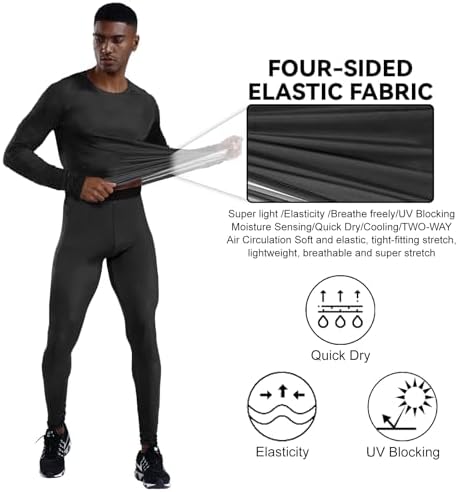 OEBLD Men's Workout Compression Clothes Long Sleeve Compression Shirts and Pants Thermal Base Layer Set - Image 4