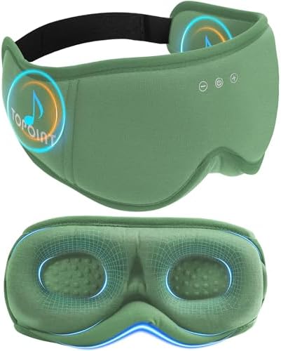 Sleep Mask with Headphones Bluetooth 5.4, TOPOINT 3D Eye Mask Blackout with Soft Bamboo Cotton for Side Sleepers Women Men, Sleep Headphones Earphones HD Speaker Microphone for Travel Meditation Gift by TOPOINT