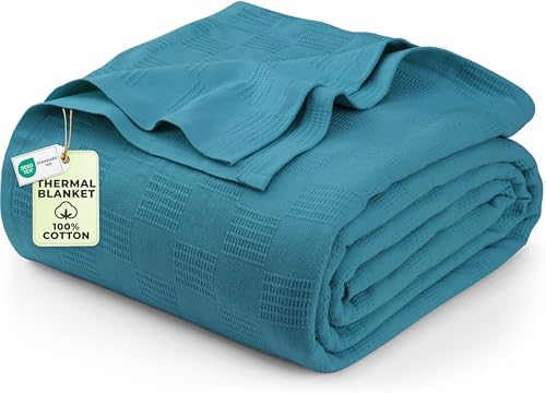 Utopia Bedding 100% Cotton Thermal Blanket Teal Twin, 90x72 Inches by UTOPIABEDDING
