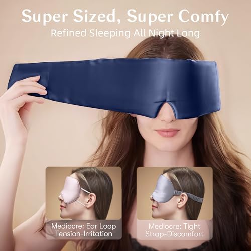 Silk Sleep Mask for Women and Men, Side Sleeper, 22 Momme Pure Mulberry Silk Total Blackout 100% Mulberry Eye Mask with Adjustable Headband Full Size, Eye Masks for Sleeping and Travel - Image 3