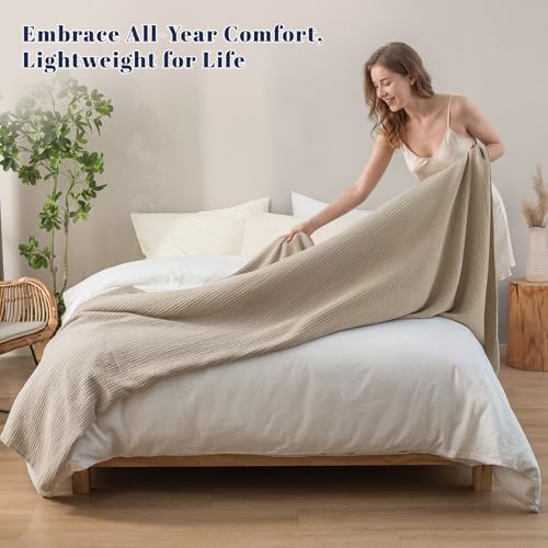 PHF 100% Cotton Muslin Blanket King Size 108"x90", 4-Layer Lightweight Gauze Throw, Breathable Cloud-Soft Minimalist Blanket for Bed, Couch, Camping & Baby, Taupe, Ideal Gift - Image 2