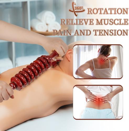 Liitrton Manual Wooden Massage Roller Stick for Muscle Relief, Red - Image 3