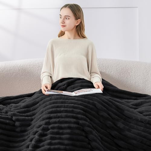BEDELITE Ribbed Black Throw Blanket for Couch, 50"x60" - Image 3