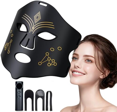 Red Light Therapy for Face, LED Face Mask Light Therapy, 4 Light Modes with NIR, Red & Blue LED Light Therapy USB-C, Remote Control Portable LED Mask for Home & Travel (Black) by PORTBOR