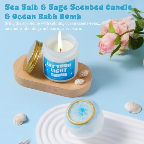 Gifts for Women, 10pcs Ocean Themed Happy Birthday Gifts for Women, Gift Basket Filled with Beach Lover Essentials Blue Ideas Inspirational w/ Seashell Tote Bag Thinking of You for Mom Sister Friend - Image 5