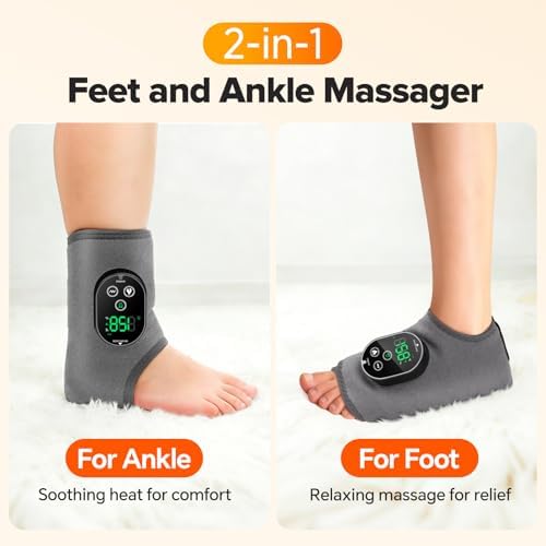 2PCS Cordless Foot Massager for Neuropathy, 3000mAh Rechargeable Ankle Heating Pad with Massage for Circulation, Foot Ankle Pain Relief Massager, Gray - Image 2
