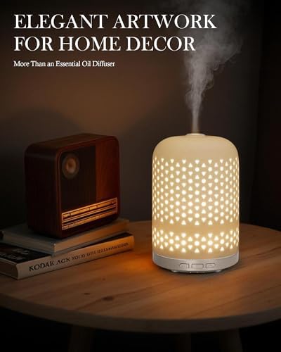 Essential Oil Diffuser - 2.4 MHz Ultrasonic Ceramic Diffuser with Pulse/Continuous Mist & 3 Night Light Modes, Waterless Auto-Off, Silent Aromatherapy Diffuser for Home, Office, Gifting & Home Decor - Image 5
