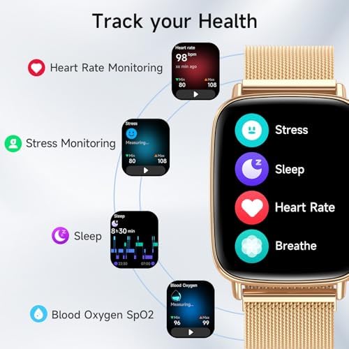 Smart Watch for Men Women, 1.85" HD Smartwatch Compatible iPhone/Samsung/Android (Answer/Make Calls), 100+ Sport Modes Fitness Tracker with Heart Rate/Sleep/SpO2 Monitor, IP68 Waterproof, Metal Band - Image 3