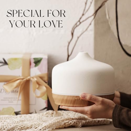 Porseme 500ml Essential Oil Diffuser Aromatherapy Ultrasonic Cool Mist Humidifier 15-21 Running Hours Waterless Auto-Off Air Diffusers for Sleeping Yoga Working Spa(White Ceramic) - Image 6