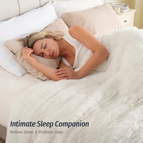 Wemore Weighted Blanket for Adult 48"x72" 10lbs Soft Long Plush Twin White - Image 2