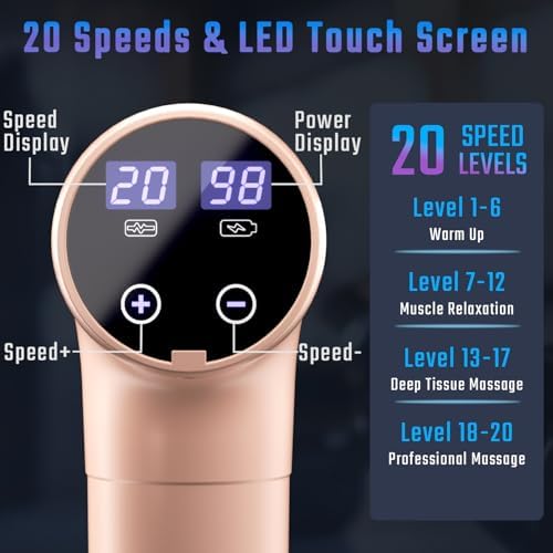 cotsoco Massage Gun Deep Tissue, Muscle Massage Gun with 9 Attachment Heads, 20 Speeds & Silent Brushless Motor for Pain Relief, Handheld Percussion Back Massager Gun (Pink) - Image 2