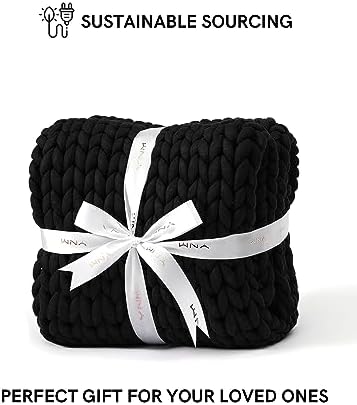 YnM Chunky Throw Blanket, Medium-Weight, Hand Knitted, Skin Friendly, Ventilated and Breathable, Machine Washable, Home Décor Piece for Couch, Sofa and Bed (Black, 50x70 Inch) - Image 6
