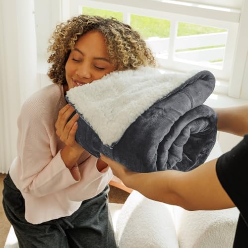 NANPIPER Sherpa Blanket Twin Size for Couch, Warm and Lightweight Throw, Soft Fuzzy Plush Fleece for Winter, Castlerock Grey 60x80 Inches - Image 3