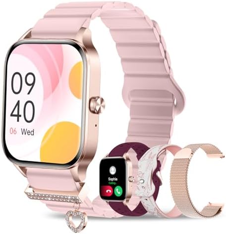 Iaret Smart Watch for Women, 4 Bands 1.85" DIY Dial Smartwatch with Bluetooth Call, Fitness Tracker with 100 Sports Modes Heart Rate Sleep Monitor Pedometer Compatible with iPhone & Android by Iaret