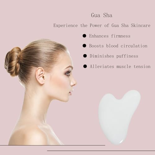Gua Sha Jade Stone Gua Sha Massage Tool, Guasha Tool for Face and Body Skin Massage. Tools for SPA Acupuncture, Pink Stone for Body Face Neck and Eye, Skin Care Gift for Woman (White) - Image 3