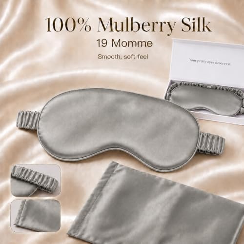 Silk Sleep Mask Light Blocking Luxury 100% Mulberry 19mm Silk Eye Mask Eye Cover Blindfold Ultra Soft Light & Comfy Anti Aging Skin Care with Travel Bag Gift Package - Image 2