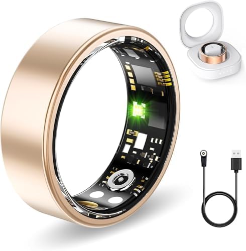 Smart Rings for Women Men, Fitness Ring with Heart Rate, Blood Oxygen, HRV, Stress, Sleep Tracker, Step Tracker, No Subscription Fee, lP68 Waterproof Smart Ring for iPhone & Android (Rose Gold, 13#) by Unknown