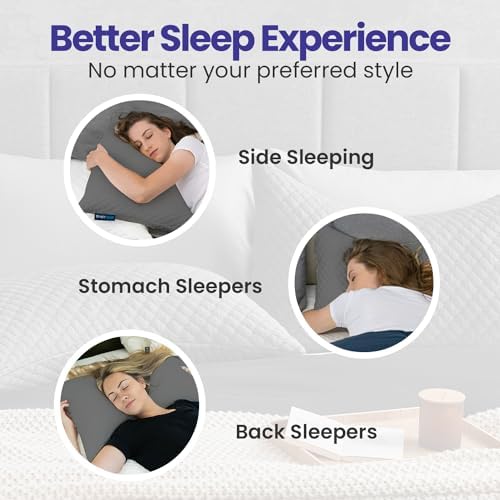 Sidney Sleep Set of 2 Queen Size Bed Pillows for Side and Back Sleepers - Adjustable Filling - Memory Foam Pillows for Neck and Shoulder Pain - Customizable Loft - Extra Foam Included (Grey) - Image 5
