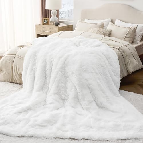 Bedsure Faux Fur Fluffy Sherpa Fleece Queen Bed Blanket White 60"x80" - Image 5