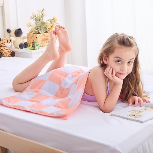 yescool Pink Checkered Weighted Lap Pad 2 Pounds Cooling Weighted Lap Blanket, Plaid Small Weighted Blanket, Weighted Throw Blankets Gifts for Travel Indoor Outdoor, 20"x30" - Image 2
