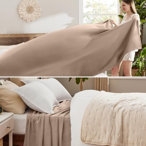 Bedsure 100% Cotton Blanket, Herringbone Weave, Queen Size, Coffee Brown - Image 4